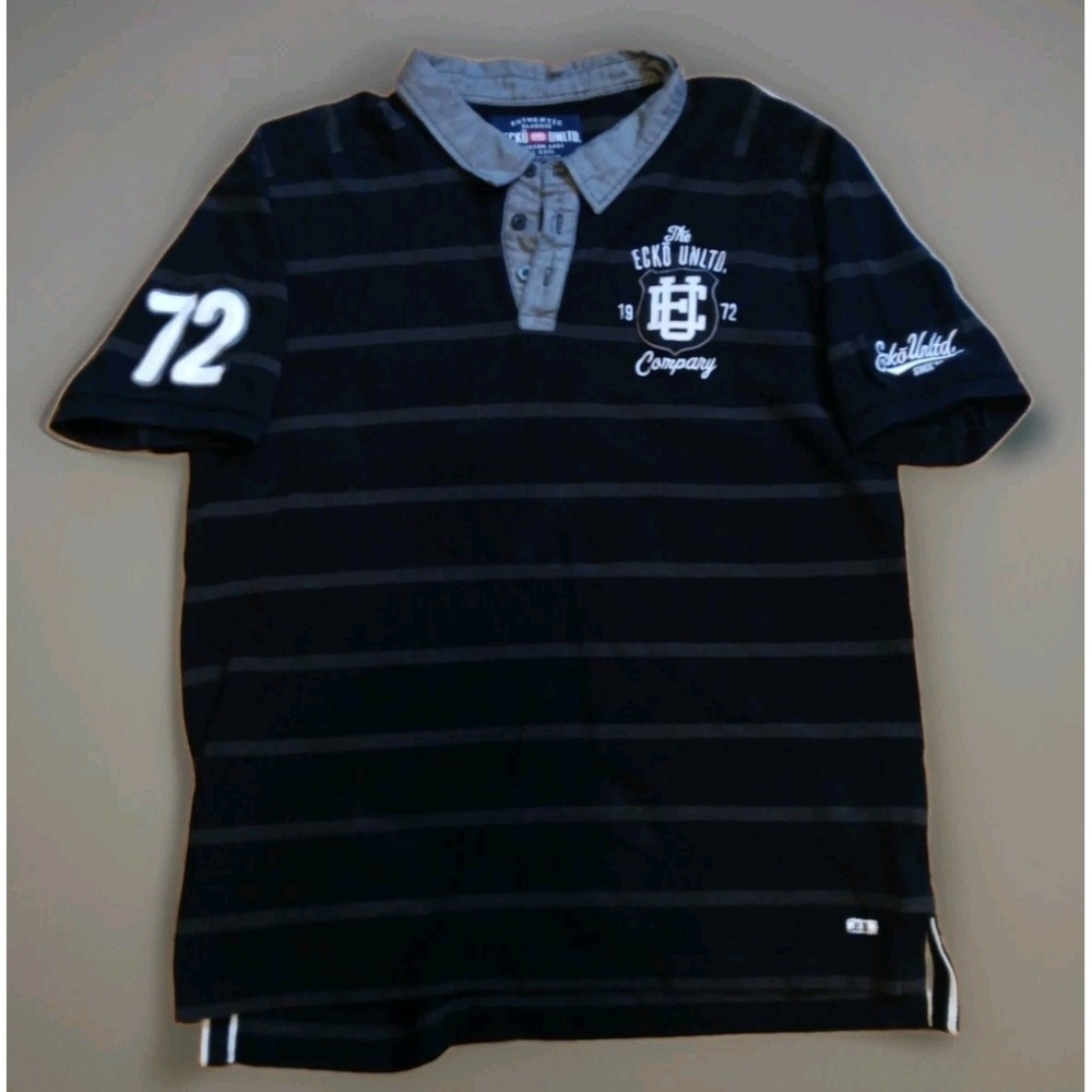Vintage Y2K ECKO UNLTD 1972 Company Polo Collared Shirt Men's 2XL Black Gray